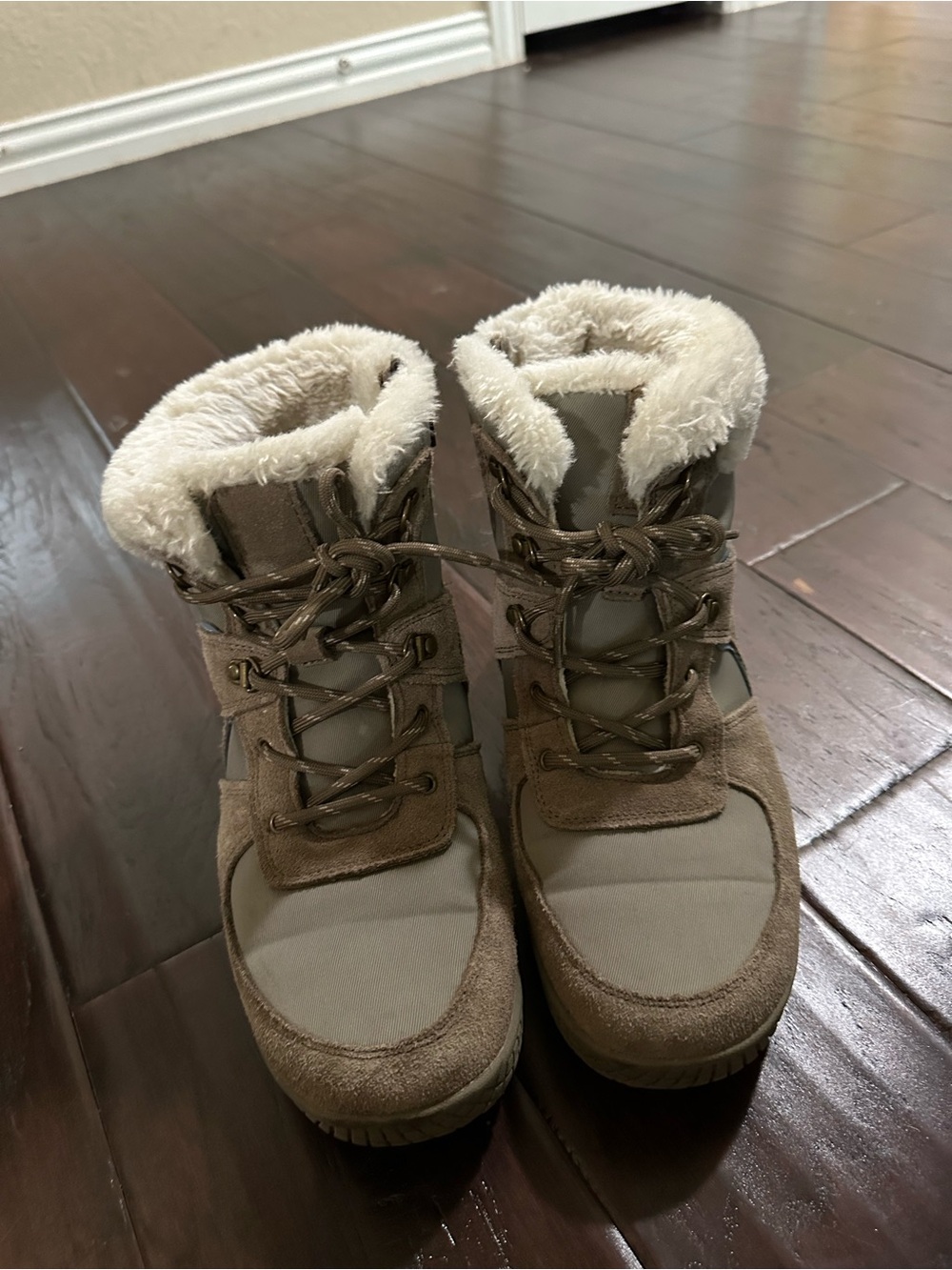 Women's Taupe Faux-Fur Lined Winter Boots